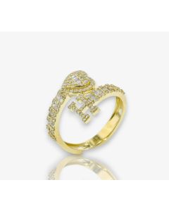 14k Gold 4/5 carat Natural Diamonds Initial with Heart Love Rings A-Z in Yellow, White, and Rose Gold-H Yellow Gold 