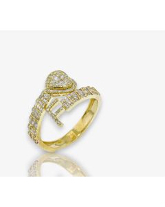 14k Gold 4/5 carat Natural Diamonds Initial with Heart Love Rings A-Z in Yellow, White, and Rose Gold-F Yellow Gold 