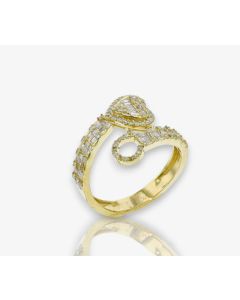 14k Gold 4/5 carat Natural Diamonds Initial with Heart Love Rings A-Z in Yellow, White, and Rose Gold-C Yellow Gold 