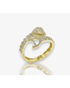 14k Gold 4/5 carat Natural Diamonds Initial with Heart Love Rings A-Z in Yellow, White, and Rose Gold-D Yellow Gold 