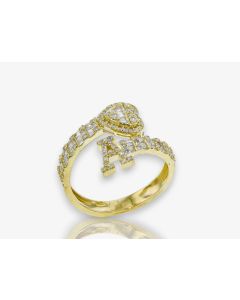 14k Gold 4/5 carat Natural Diamonds Initial with Heart Love Rings A-Z in Yellow, White, and Rose Gold-A Yellow Gold 