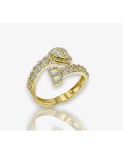 14k Gold 4/5 carat Natural Diamonds Initial with Heart Love Rings A-Z in Yellow, White, and Rose Gold-B Yellow Gold 