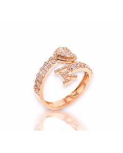 14k Gold 4/5 carat Natural Diamonds Initial with Heart Love Rings A-Z in Yellow, White, and Rose Gold-R Rose Gold 