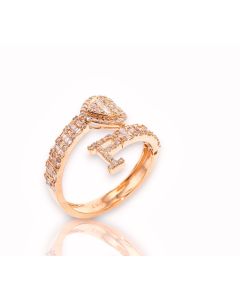 14k Gold 4/5 carat Natural Diamonds Initial with Heart Love Rings A-Z in Yellow, White, and Rose Gold-P Rose Gold 