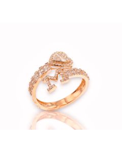 14k Gold 4/5 carat Natural Diamonds Initial with Heart Love Rings A-Z in Yellow, White, and Rose Gold-M Rose Gold 