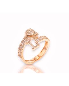 14k Gold 4/5 carat Natural Diamonds Initial with Heart Love Rings A-Z in Yellow, White, and Rose Gold-L Rose Gold 