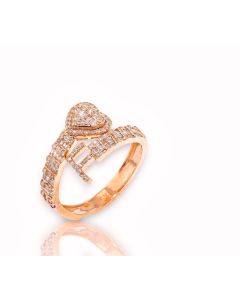14k Gold 4/5 carat Natural Diamonds Initial with Heart Love Rings A-Z in Yellow, White, and Rose Gold-F Rose Gold 