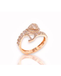 14k Gold 4/5 carat Natural Diamonds Initial with Heart Love Rings A-Z in Yellow, White, and Rose Gold-D Rose Gold 