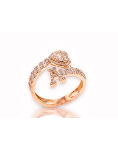 14k Gold 4/5 carat Natural Diamonds Initial with Heart Love Rings A-Z in Yellow, White, and Rose Gold-A Rose Gold 
