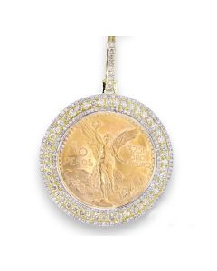 10k Yellow Gold 6.5 Carats Natural Diamonds Bezel Pendant with Mexican 50 Pesos Pure Gold 99.99% Coin