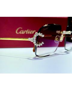 Men's Cartier Diamond Cut Gradient Big C Decor Glasses New with 3.2 carats Natural VS diamonds