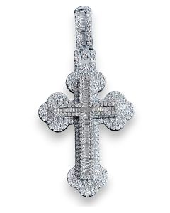 10k Gold 2.85 Carats VS Natural Diamonds Cross Pendant-White