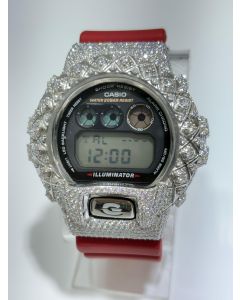 Icedout Casio G Shock Watch with VVS Moissanite Diamond Bezel Red Rubber Band