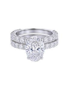 14K White Gold Oval Shape Engagement Ring with band – 3.93 CT IGI Certified Lab Diamond Center with 3.93 CT Accent Stones