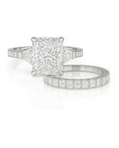 14KT IGI Certified White Gold 5.01 Rectangular Modified Ring with 3.73 Accent Stones- Duo Set