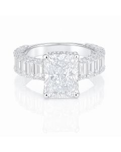 14KT IGI Certified White Gold 6.00 CTW Radiant with 3.93CT Lab Diamond Ring - 2.07 Accent Stones. 