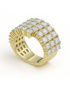 10KT White Gold Men's Ring 4.7 CTW Diamonds 4 Row Band – 12.4g – 25mm Wide