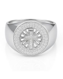 10K White Gold Men's Cross Ring – 0.30 CTW | 7.7g | 23.30mm Wide