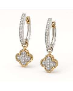 10KT Gold Women’s Clover Dangle Earrings 0.90CTW Diamond 4.25g 7.92mm