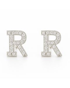 10KT White Gold “R” Initial Women’s Stud Earring – 0.29 CTW Natural Diamonds