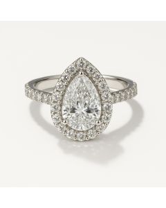 14K White Gold Pear Shape Halo Engagement Ring – 2.05 CT IGI Certified Lab Diamond with 1.30 CT Accent Stones