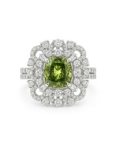 14K White Gold Cushion Cut Green Diamond Ring, 2.0CT Lab Grown Center Stone, 3CT Accent Diamonds, VS1-VS2 Clarity