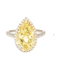14KT White Gold pear Shape Women Ring with 2.52CT Yellow Diamond Center - VS1 Clarity