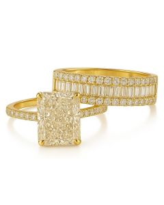 14K Yellow Gold Radiant Cut Engagement Ring Duo Set – 5.43CTW And 3.93CT Lab center diamond