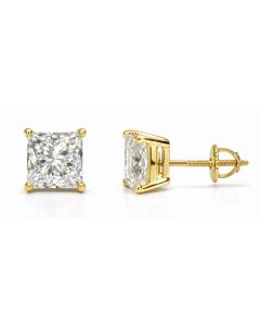 14K White or Yellow Gold Princess-Cut Lab-Grown Diamond Stud Earrings – 4.14 CTW (2.07 CT Each) | D Color, VS1 | IGI Certified
