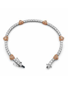 10K Two-Tone Gold Natural Diamond Heart Tennis Bracelet, 1.15 CTTW, SI Clarity G-H Color, 7.2 Inch, 7mm Wide, Box Clasp Safety