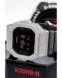 Black G-Shock DW-5610 5CT Natural Diamonds White Tone Bezel Iced Custom Watch