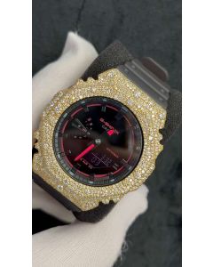 Custom Moissanite G-Shock GA-2100 Watch Yellow Bezel