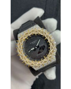 Custom Moissanite G-Shock GA-2100 Watch White/Yellow tone Thorn Bezel