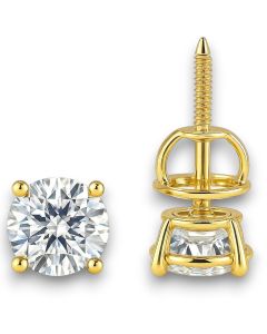 Round Lab Grown Diamond Stud Earrings 1 to 6 Carat Total 14K White, Yellow, Rose Gold