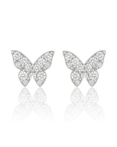 14KT White Gold Butterfly Stud Earrings 0.38CTW Natural Diamond 1.17g 9.38mm Wide