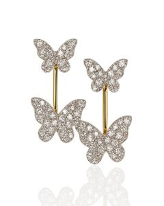 10KT Gold Two-Butterfly Women Stud Earrings – 2.20 CTTW – Dual Design
