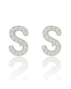 10KT White Gold “S” Initial Women’s Stud Earring – 0.25 CTW Natural Diamonds