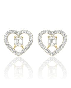 10KT White Gold Heart Women Studs with 0.42CT Natural Diamonds- 2.39g - 10.56mm wide