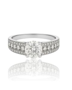 14K White Gold Round Women Ring with 1.1CTW Natural Diamonds - SI1-SI2 Clarity - G-H Color