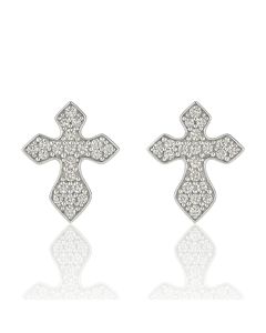 10KT White Gold Cross Shape Women Studs with 0.45CT Natural Diamonds - 1.93g -  15.04mm L and 11.27mm wide