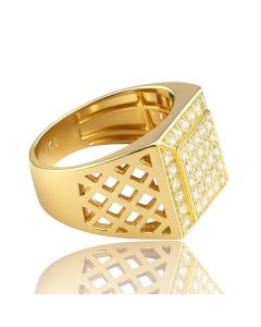 14K White Gold Square Ring – 0.93 CTW | 11.4g | 23.88mm Wide | Round Diamonds