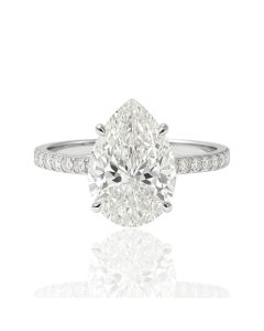 14K White Gold IGI Certified Pear-Shaped Lab-Grown Diamond Engagement Ring, 3.10 CT Center + 0.38 CT Accent Stones, Hidden Halo