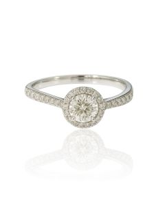 18K White Gold Diamond Halo Engagement Ring Round Cut with 0.14 Natural Diamond
