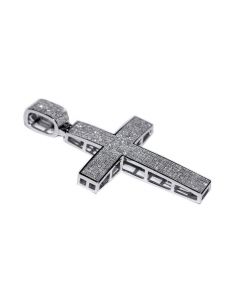 Diamond Cross Charm Mens 0.65cttw Diamonds Pave Set 45mm Tall Pendant