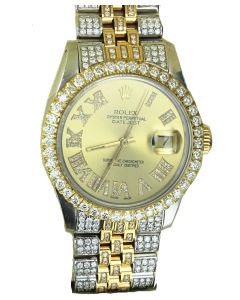 Rolex Watch DateJust 36mm Custom Bazal and Band 8Ctw Diamond 