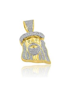 1/2cttw Diamond Jesus Pendant 10K Yellow Gold Small Charm